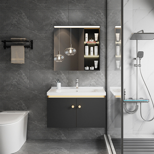 Meuble-lavabo en PVC étanche au design flottant avec miroir LED à commande tactile pour usage domestique - Product Image 2