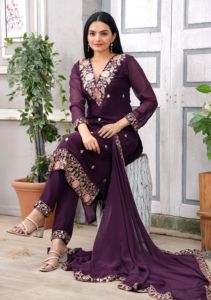 Premium womens festive georgette salwar suit set with <b>sequins</b> embroidery <b>top</b> trouser dupatta stitched ethnic wear - Product Image 4