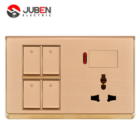 Boîtier de commutation 4 modules pour PC, design de luxe doré, norme britannique, avec bouton-poussoir et indicateur, et variateur de lumière