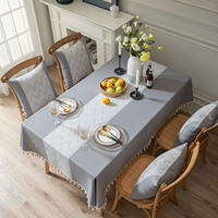 Nappe Aodu gris ardoise avec chemin de table intégré, motif chevrons, bord à franges, rectangulaire, pour décoration de salle à manger, vente en gros usine