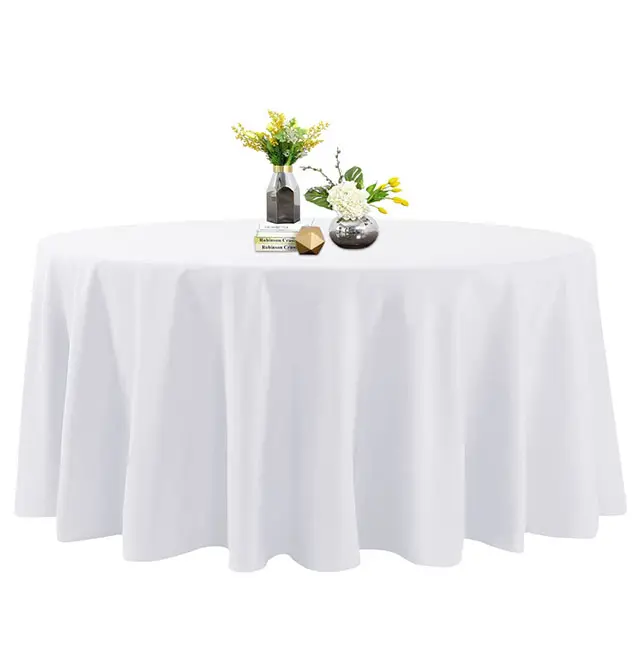 Custom White Round Tablecloth Dining Restaurant Wedding Party Event Decoration Table Linen Cloth Fabric Cover Table Cloth