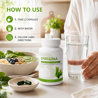 Capsules de spiruline de qualité supérieure, alimentation végétale, superaliment vert, supplément nutritionnel, fabrication OEM ODM, étiquette privée