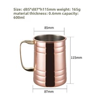 Mug à bière et à cocktail en acier inoxydable plaqué cuivre pour restaurant et bar, design simple, mug pour boissons froides