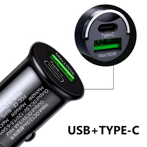 ABS+PC 电动快速充电器 PD Type-C 100W 双 USB QC3.0 适配器带支架便携式迷你 USB 车载充电器适用于笔记本电脑 - Product Image 5