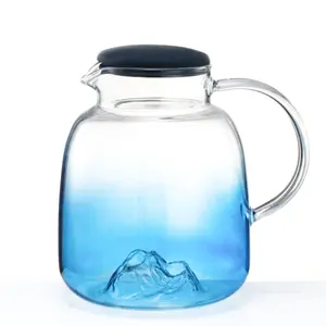 Moderne Grote Borosilicate Gekleurde Thee Melk Bier Water Glazen Pot Pitcher Met Drinkbeker