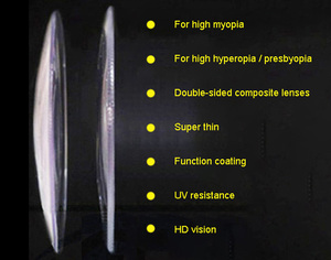 1.67 <span class=keywords><strong>lentilles</strong></span> de lunettes de <span class=keywords><strong>presbytie</strong></span> à indice élevé, <span class=keywords><strong>lentilles</strong></span> optiques composites Double face Super fines pour prescription élevée - Product Image 5