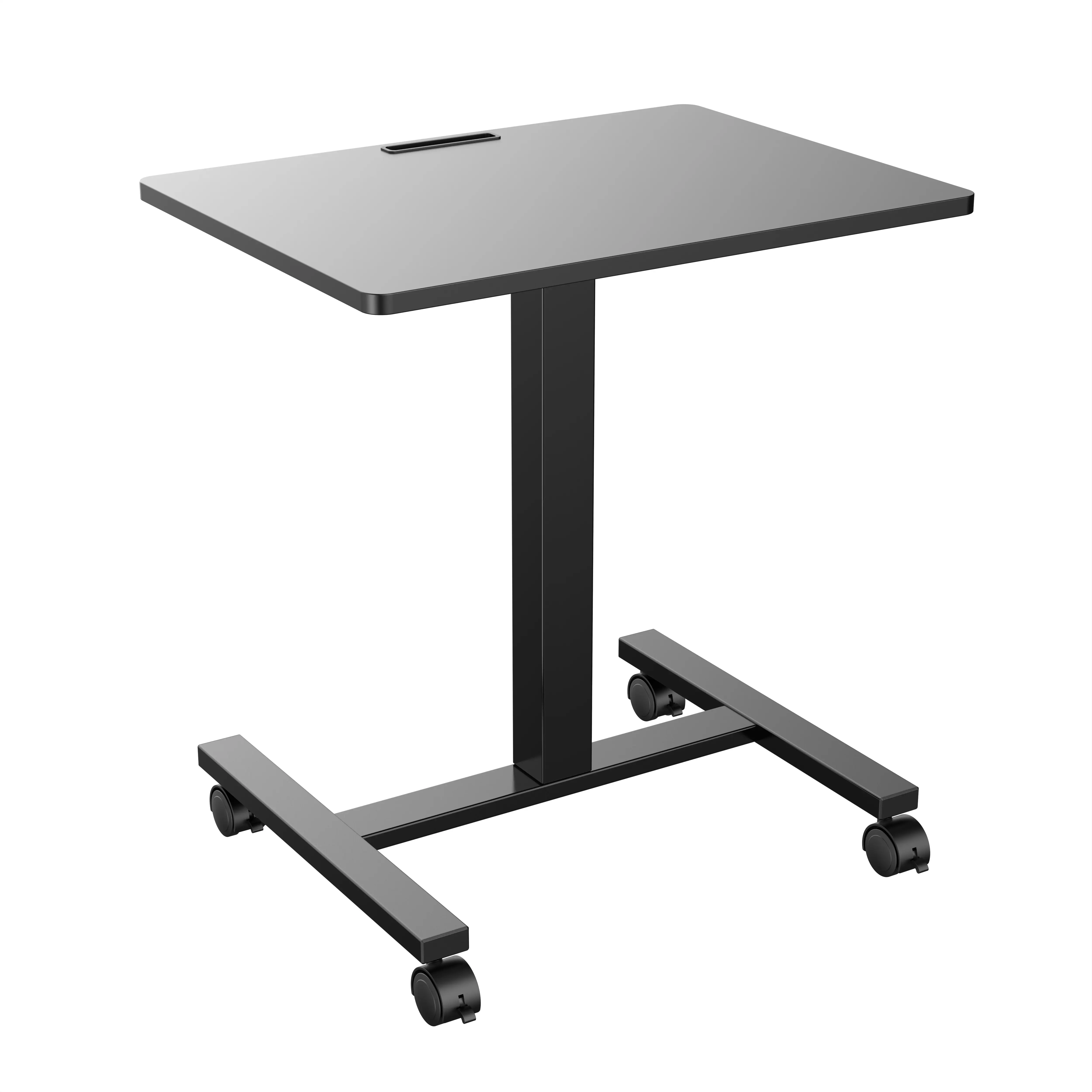 Mobile Height Adjustable Table Pneumatic Desk, Gas Spring Single Column Sit Stand Table with Wheels Mobile Laptop Desk Cart