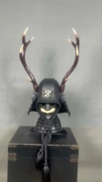 Casque de samouraï en métal Kabuto, design imitant les bois de cerf, avec masque Menpo, taille adulte, pour fêtes à thème et expositions
