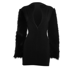 Vivibloook J25DS262 2025 Sexy nuevo otoño Venta caliente cuello cremallera manga larga peludo Sexy Slim Fit Casual Mini vestido - Product Image 6
