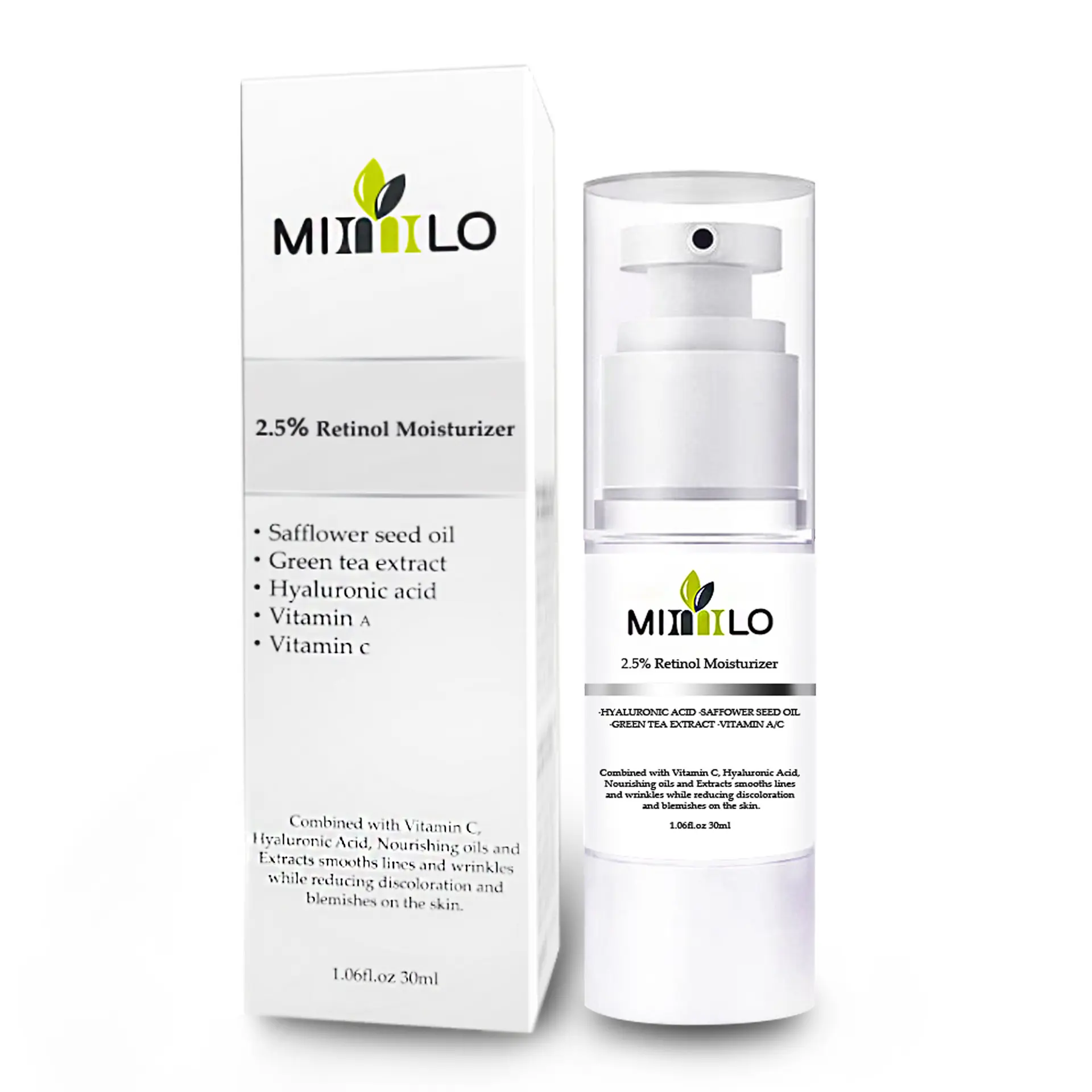 MIMLIO Private Label Retinol Cream Anti-aging Moistuurizer 2.5% Active Retinol with Hyaluronic Acid Vitamin C Green Tea