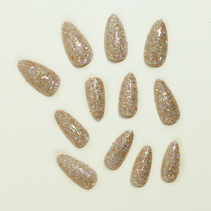 Uñas Postizas al por Mayor, 24 Piezas/Caja, Medianas, Almendradas, Brillantes, con Puntas Francesas Doradas, Uñas Adhesivas para Mujer - Product Image 3