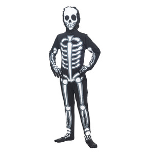 Disfraz de esqueleto que brilla en la oscuridad para niños, color negro, cuerpo completo, para fiestas de Halloween y actuaciones. - Product Image 4