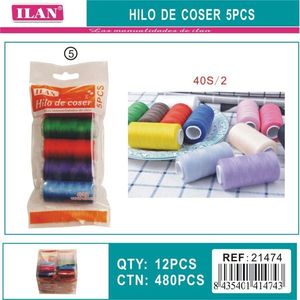 Filo da cucito Ilan 5 pezzi 40S/2 colorato per artigianato e cucito - Product Image 3