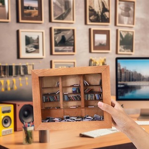 Mini étagère en bois, ornement de bureau, boîte de rangement rectangulaire à compartiments recouverts de couleur unie, pour la décoration de la maison et du bureau - Product Image 1