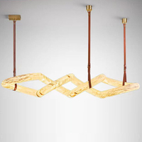 Suspension LED Moderne Personnalisable en Laiton et Albâtre, Lampe Artistique avec Installation pour Salle à Manger