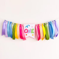Guirlande de rubans colorée et ajustable avec impression numérique - Décoration amusante pour fête d'anniversaire, bannière pour chaise haute