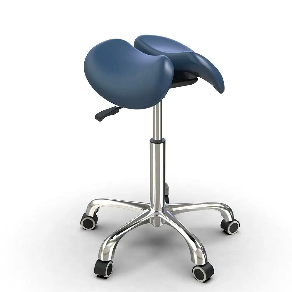 Ergonomic Height Adjustable Split Brown Leather Saddle Bar Stools With Wheels Saddle Stool Seat Chair