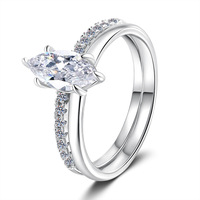 Anillo de Boda de Lujo con Corte Marquesa, Juego de Pareja para Mujer, 1 Quilate, Color D, VVS1, Plata de Ley S925 con Certificado GRA