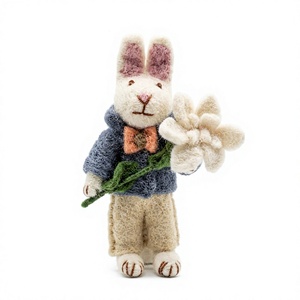 Décoration de Noël en tricot fait main, lapin et fleur de poinsettia, à suspendre au mur, écologique, taille personnalisée, traditionnelle, 100% laine - Product Image 2