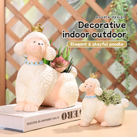 ROOGO Jolie jardinière à succulentes en résine en forme de caniche couronné, pot de fleurs Kawaii en forme de chien, jardinière animale peinte à la main pour la décoration de bureau