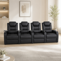 Canapé inclinable électrique à double moteur en cuir véritable 4 places avec structure en bois pour salon, idéal pour home cinéma
