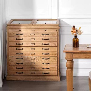 American Vintage Distressed Solid Oak Chest of <b>Drawers</b>, French Farmhouse Multi <b>Drawer</b> Jewelry Storage Cabinet, <b>Tall</b> Wooden Dress - Product Image 2