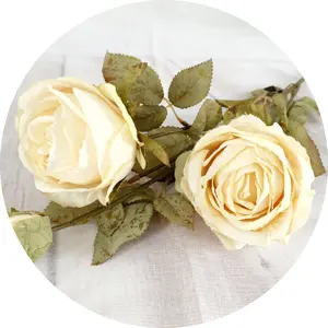 Gran oferta, venta al por mayor de China, fabricante de rosas artificiales, flor de seda DIY con tallo para Navidad y bodas