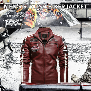 เสื้อแจ็คเก็ตมอเตอร์ไซค์ผู้ชายคุณภาพสูง แฟชั่นเท่ห์ ดีไซน์เองได้ สำหรับฤดูหนาว มีซิป คอตั้ง ผลิตจากโพลีเอสเตอร์/ไนลอน สวมใส่สบาย - Product Image 2