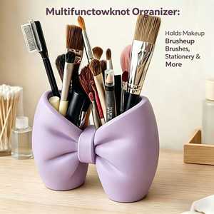 <b>Bow</b> Shaped Makeup Brush <b>Holder</b> Purple 15x11cm Injection Molding Organizer For Bathroom Bedroom Storage - Product Image 1