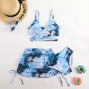 100-150cm Girls' Three-Pieces Swimsuit Tie Dye Children's <strong>Swimming</strong> <strong>Costume</strong> Separate Top and Bottom and <strong>Skirt</strong> Swimwear - Product Image 1