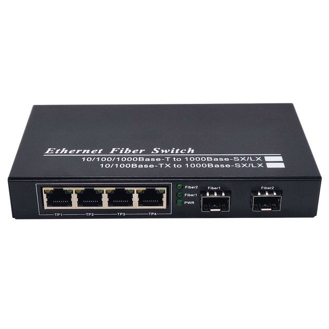 OEM&ODM Gigabit Fiber SFP Switch 4*10/100/1000Mbps Ethernet Optical Media Converter 2 SFP Fiber Port and 4 RJ45 Network Switch
