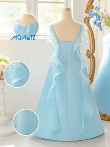 Abito da festa in raso blu per bambine, per l'estate, formale, per compleanno, con fiori, <span class=keywords><strong>vestito</strong></span> da bambina, abbigliamento per bambine, <span class=keywords><strong>vestito</strong></span> a fiori - Product Image 4