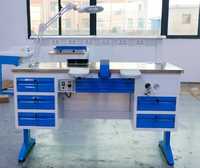 Poste de travail de laboratoire dentaire multifonction intégré, banc ergonomique réglable avec éclairage LED pour la préparation de couronnes et bridges, idéal pour l'école