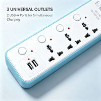 Multiprise murale universelle à 3 prises avec interrupteurs individuels et 2 ports USB, rallonge de charge USB pour la maison