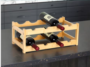 Porte-bouteilles à vin en bambou sur mesure à 2 niveaux, étagère de présentation pour comptoir, capacité de 8 bouteilles - Product Image 3