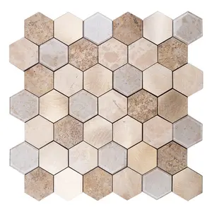 Self Stick Hexagonal Stone Aluminium Mixed Inkjet Glass Mosaic Tiles
