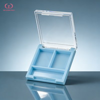 Palette de maquillage vide rechargeable à 3 compartiments carrés pour fards à paupières et blush, avec couvercle transparent bleu clair, en ABS, emballage cosmétique, logo personnalisé, OEM