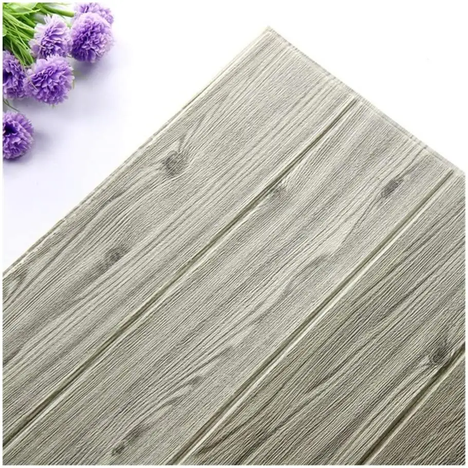 Paneles de pared de espuma decorativos de madera gris, papel tapiz autoadhesivo para sala de estar, revestimiento de pared