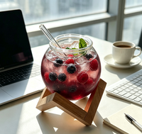 Mug à paille en verre borosilicate fait main, design classique, 350 ml, résistant à la chaleur, transparent, avec support en bois, compatible lave-vaisselle, pour thé glacé