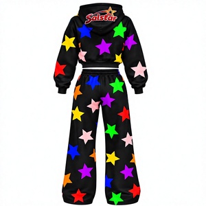 Women Star Print Oversized Hoodie Tracksuit Set Custom Sublimation <b>Jogger</b> Pants & <b>Cropped</b> Hooded Sweatshirt Wholesale Streetwear - Product Image 4