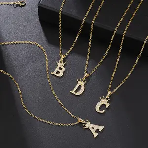 Nice zircone A-Z Crown Diamond Alphabet Pendant Hip Hop Chain Jewelry Collier Bijoux Big Let Gold Crown collana con lettera iniziale