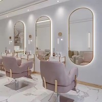 Espejo de Salón de Belleza con Luz Led para Maquillaje y Peluquería, Montado en la Pared, Mueble de Barbería, Diseño Dorado de Cuerpo Entero, Gran Oferta