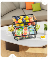 Panier de rangement en fil métallique à 2 niveaux avec poignée en bois, organiseur de fruits détachable pour comptoir de cuisine, salle de bain, collations