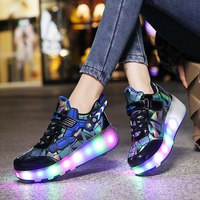 Chaussures à roulettes rétractables à 2 roues avec éclairage LED USB rechargeable 2023, chaussures à roulettes tendance unisexes, chaussures à roulettes clignotantes pour enfants