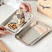 Qualité Argent Plaques En Acier Inoxydable Carré Rectangle Barbecue Dessert Cuisson Pain Plateau De Service