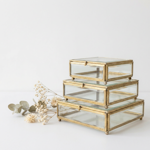 Boîtes de rangement pour bijoux en verre biseauté avec cadre en laiton, décoratives et luxueuses pour la maison, fabriquées par des fabricants - Product Image 1