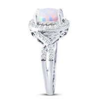 Bague en or blanc 14 carats avec tige torsadée, opale, sertie à 4 griffes, sertissage à pointe, bague personnalisée en opale de feu pour filles