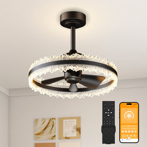 19.7'' Black Crystal Ceiling Fan <b>Light</b> APP & Remote Reversible 6‑Speed Silent 3000K‑6500K Dimmable Memory <b>Timer</b> for Bedroom - Product Image 1