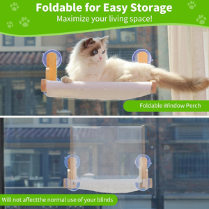 Support de rangement pour chat, perchoir de fenêtre, cadre en bois, hamac pliable Aloxina pour chat, housse en fourrure de lapin douce, lavable, ventouses puissantes - Product Image 5
