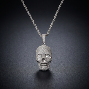 Collier pour homme en argent 925 plaqué rhodium avec pendentif crâne serti de moissanite, chaîne à maillons, style Hip Hop Horreur pour soirée - Product Image 1